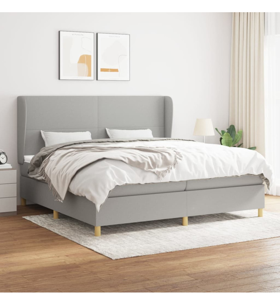 Lit à sommier tapissier avec matelas Gris clair 200x200cm Tissu