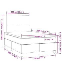 Sommier tapissier et matelas et LED Gris foncé 120x200 cm Tissu