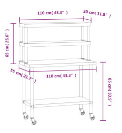 Table de travail de cuisine avec étagère 110x55x150 cm inox