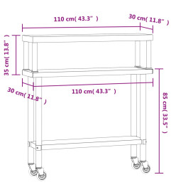 Table de travail de cuisine avec étagère 110x30x120 cm inox