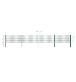 Panneau de clôture avec poteaux Fer 6,8 x 0,8 m Vert