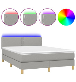 Sommier tapissier et matelas et LED Gris clair 140x190 cm Tissu