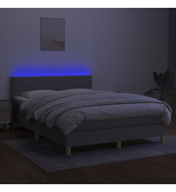 Sommier tapissier et matelas et LED Gris clair 140x190 cm Tissu