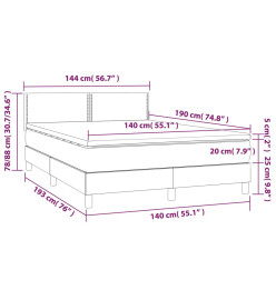 Sommier tapissier et matelas et LED Gris clair 140x190 cm Tissu