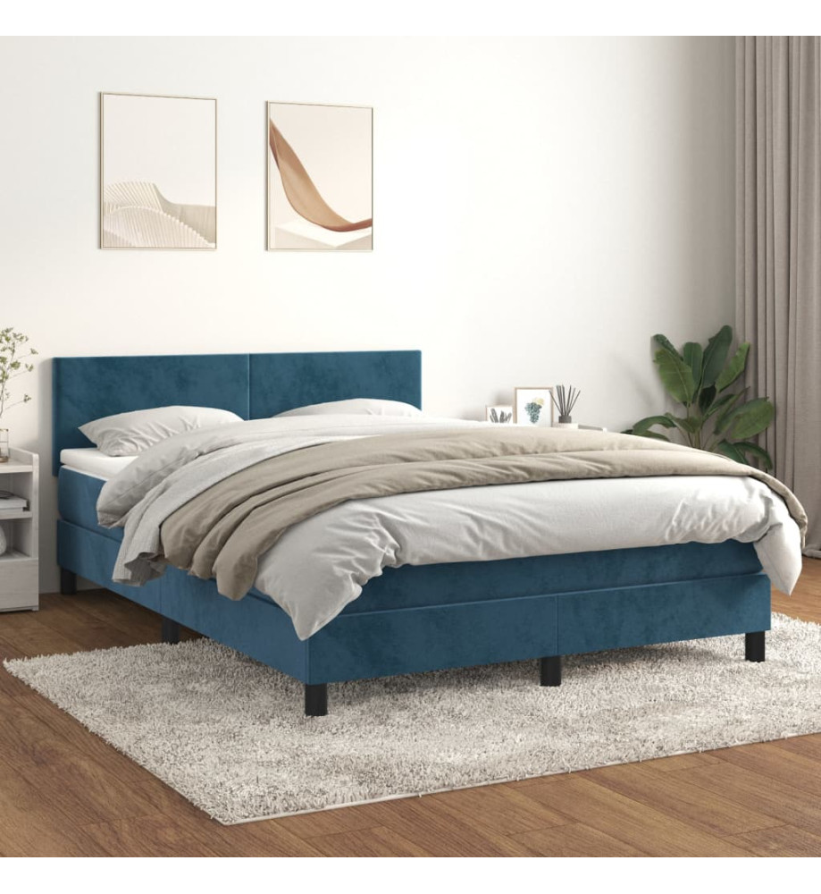 Lit à sommier tapissier et matelas Bleu foncé 140x200cm Velours