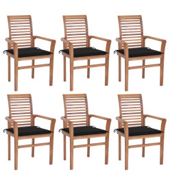 Chaises à dîner 6 pcs avec coussins noir Bois de teck solide