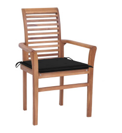 Chaises à dîner 6 pcs avec coussins noir Bois de teck solide