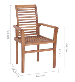 Chaises à dîner 6 pcs avec coussins noir Bois de teck solide