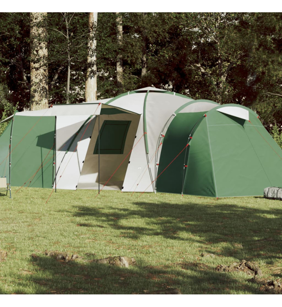 Tente de camping 12 personnes vert 840x720x200 cm taffetas 185T