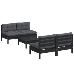 Salon de jardin 5 pcs avec coussins anthracite Bois de pin