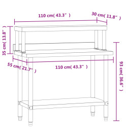 Table de travail de cuisine avec étagère 110x55x120 cm inox