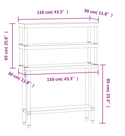 Table de travail de cuisine avec étagère 110x30x150 cm inox