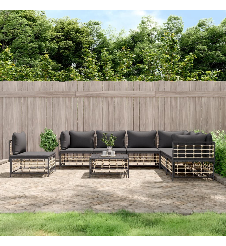 Salon de jardin 8 pcs avec coussins anthracite résine tressée