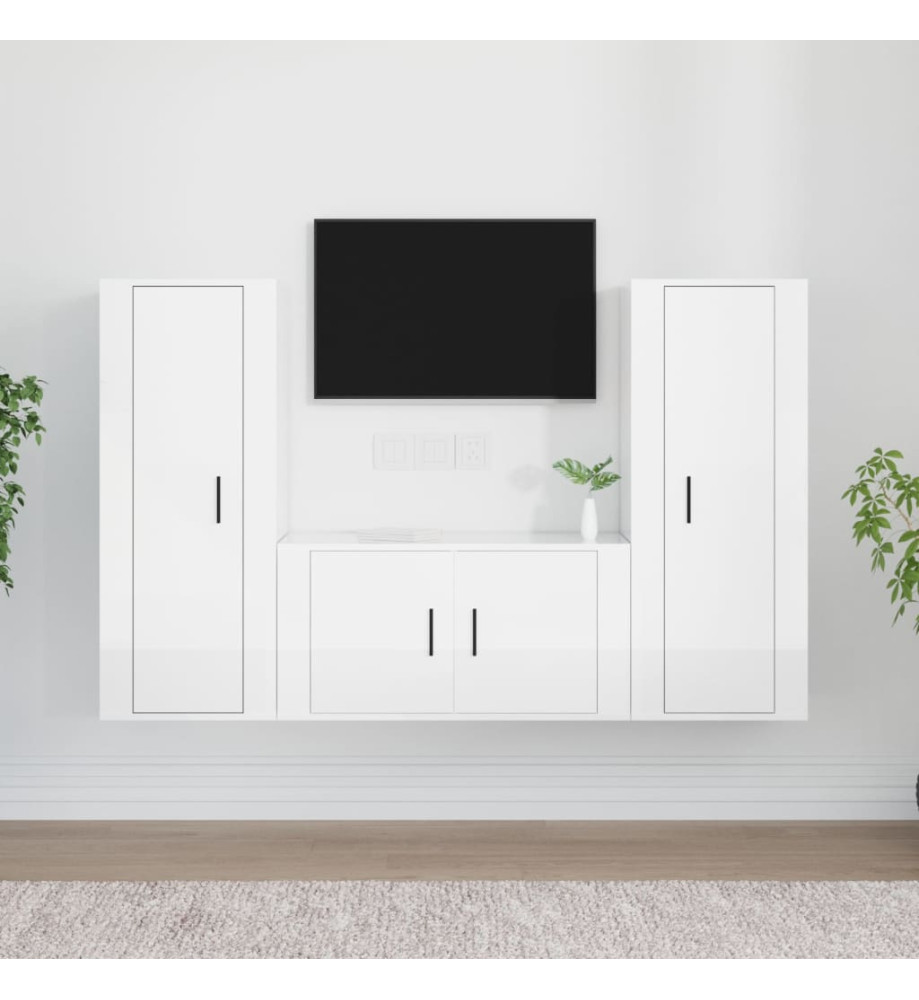 Ensemble de meubles TV 3 pcs Blanc brillant Bois d'ingénierie