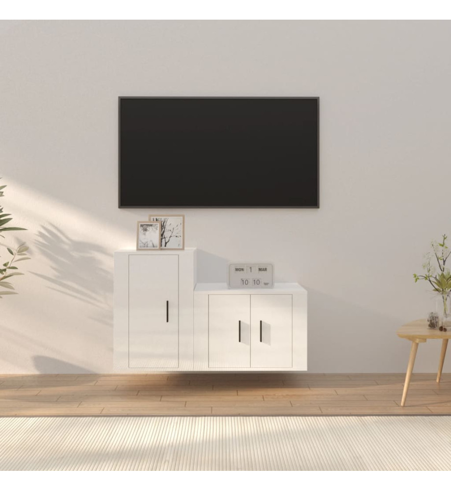 Ensemble de meubles TV 2 pcs blanc brillant bois d'ingénierie