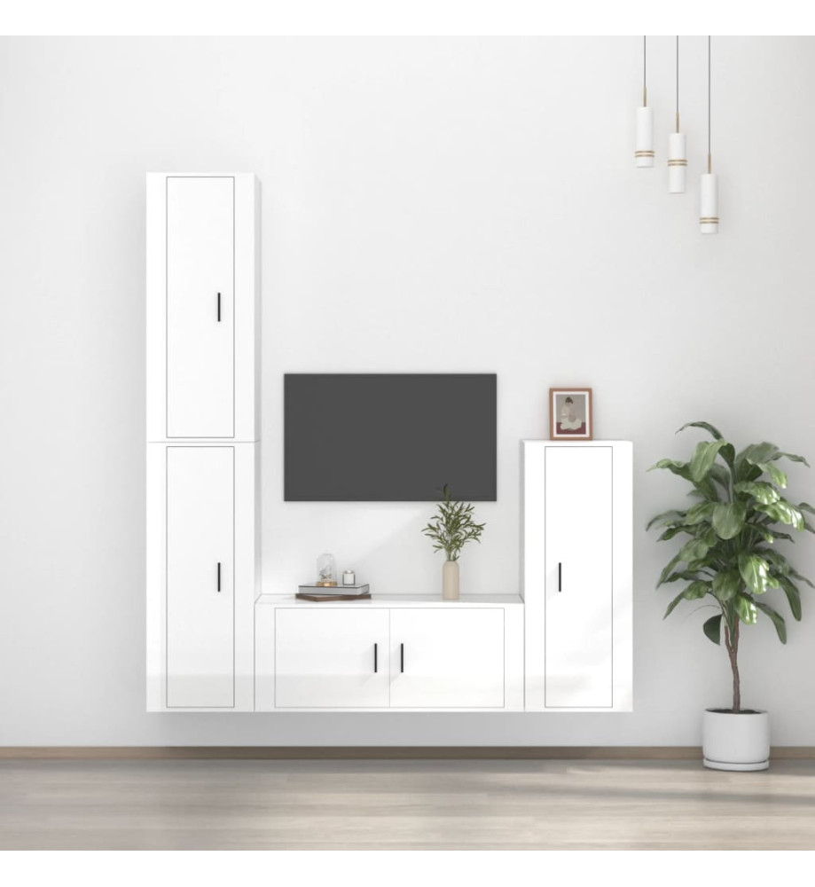 Ensemble de meubles TV 4 pcs Blanc brillant Bois d'ingénierie