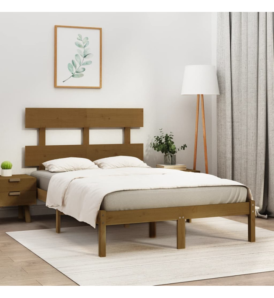 Cadre de lit Marron miel Bois massif 135x190 cm Double