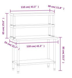 Table de travail de cuisine avec étagère 110x55x150 cm inox