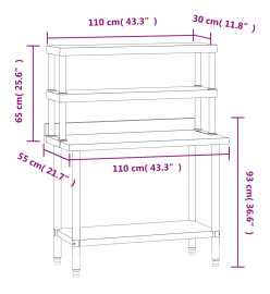 Table de travail de cuisine avec étagère 110x55x150 cm inox