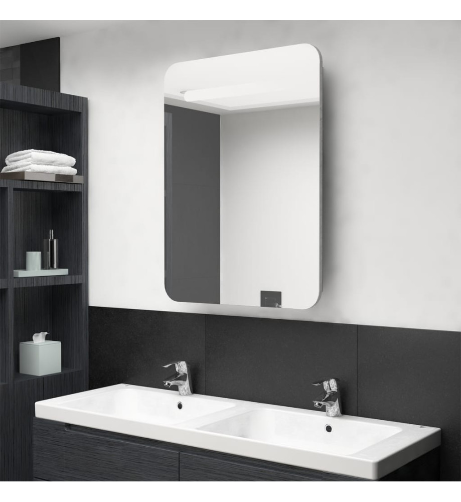 Armoire de salle de bain à miroir LED gris béton 60x11x80 cm