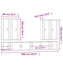 Ensemble de meubles TV 8 pcs Blanc brillant Bois d'ingénierie