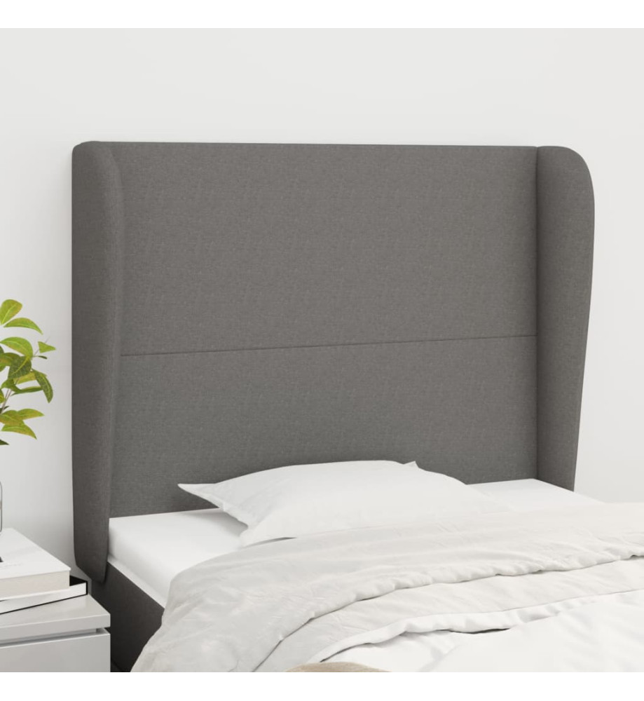 Tête de lit avec oreilles Gris foncé 103x23x118/128 cm Tissu