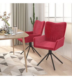 Chaises pivotantes salle à manger 2 pcs Rouge bordeaux Velours