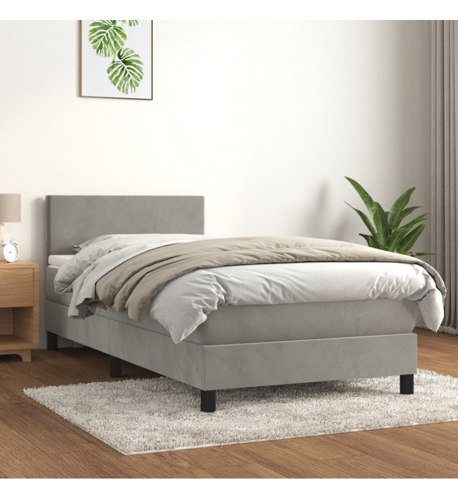 Lit à sommier tapissier et matelas Gris clair 80x200 cm Velours