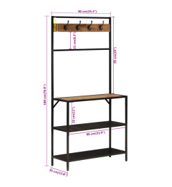 Porte-manteau 90x35x180 cm bois de manguier et fer