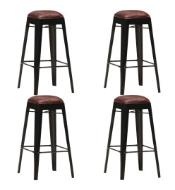 Tabourets de bar lot de 4 noir cuir véritable