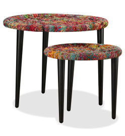 Table basse 2 pcs Détails tissés chindi Multicolore