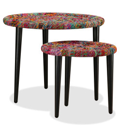 Table basse 2 pcs Détails tissés chindi Multicolore