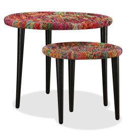 Table basse 2 pcs Détails tissés chindi Multicolore