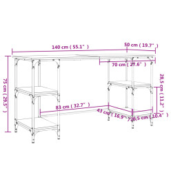 Bureau chêne sonoma 140x50x75 cm métal et bois d'ingénierie