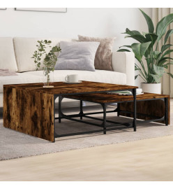 Tables basses gigognes 2 pcs chêne fumé bois d'ingénierie métal