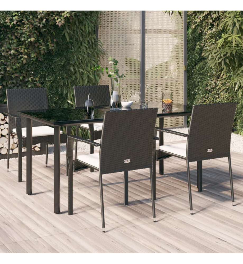 Mobilier à dîner de jardin et coussins 5pcs Noir Résine tressée