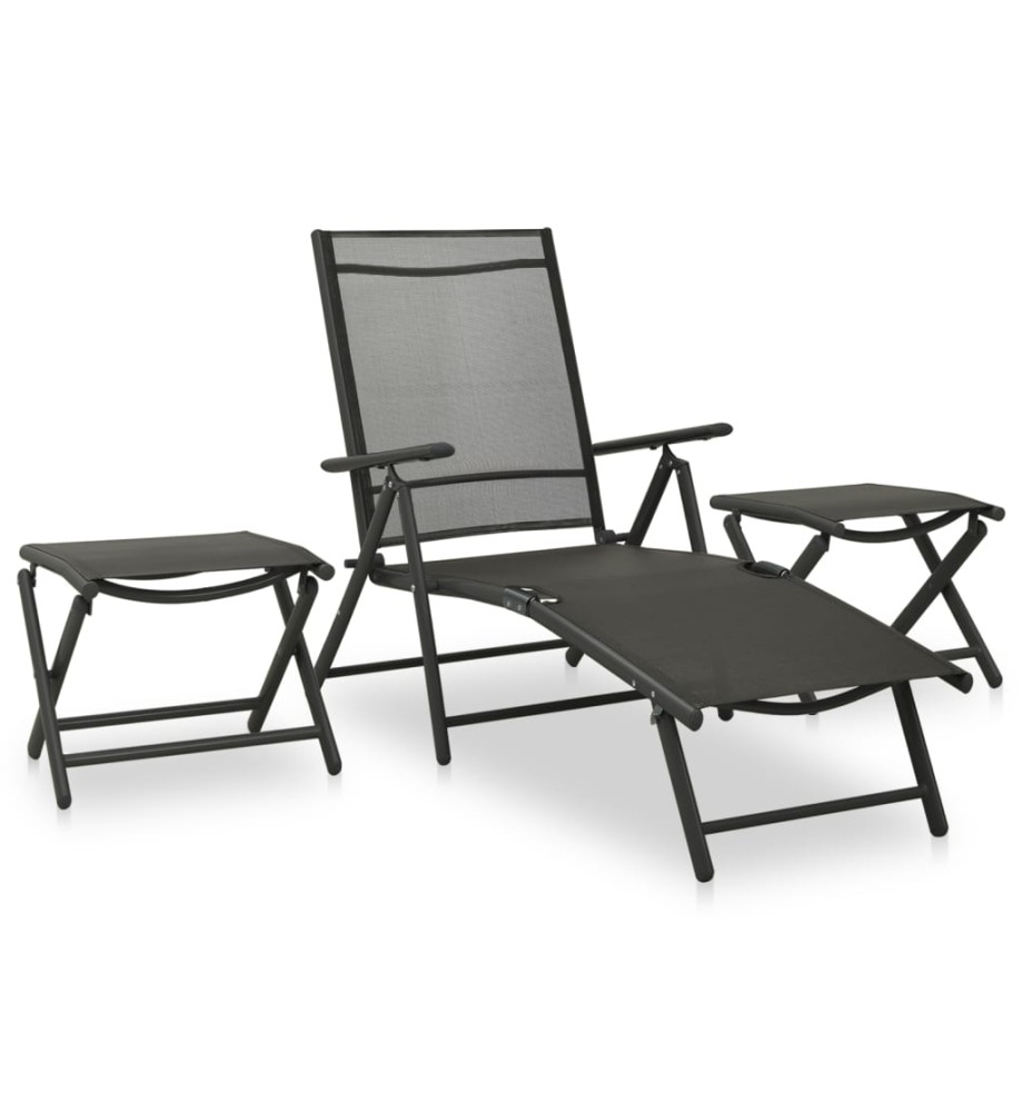 Salon de jardin 3 pcs Textilène et aluminium Noir