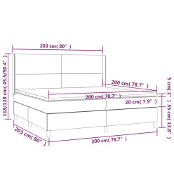 Sommier tapissier et matelas et LED Gris foncé 200x200 cm Tissu