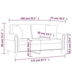 Canapé 2 places avec oreillers décoratifs brun 140 cm velours