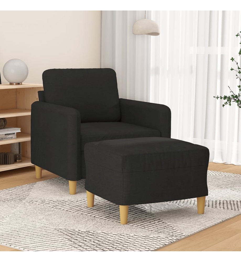 Fauteuil avec repose-pied Noir 60 cm Tissu