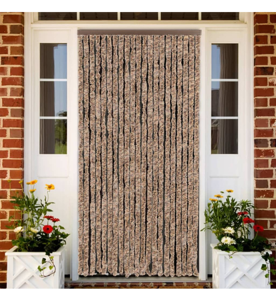 Rideau anti-mouches beige et marron foncé 100x230 cm chenille