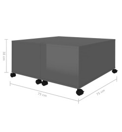 Table basse Gris brillant 75x75x38 cm Aggloméré