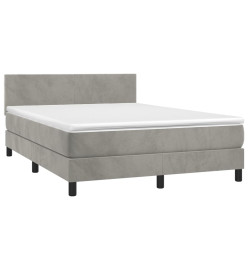 Sommier tapissier matelas et LED Gris clair 140x200 cm Velours