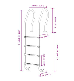 Échelle de piscine 54x38x184,5 cm acier inoxydable 304