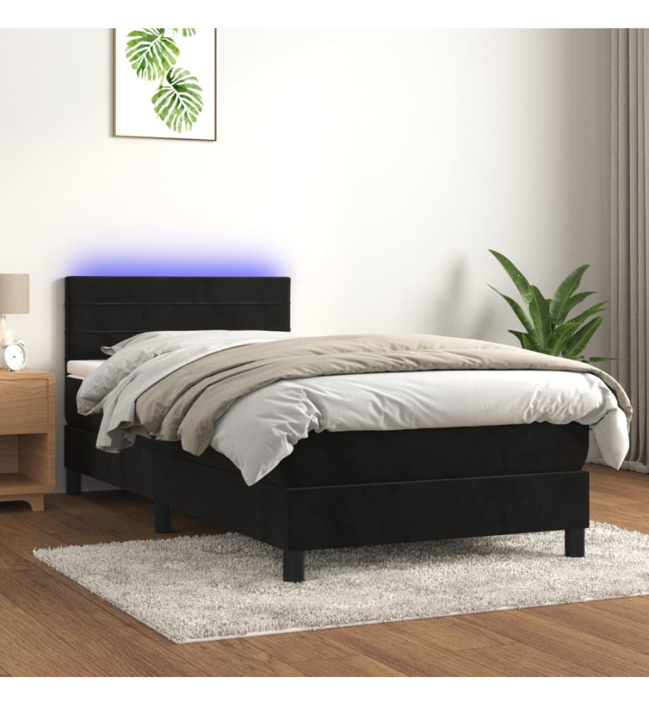 Sommier tapissier avec matelas et LED Noir 80x200cm Velours