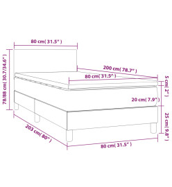 Sommier tapissier avec matelas et LED Noir 80x200cm Velours