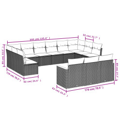 Salon de jardin avec coussins 13 pcs noir résine tressée