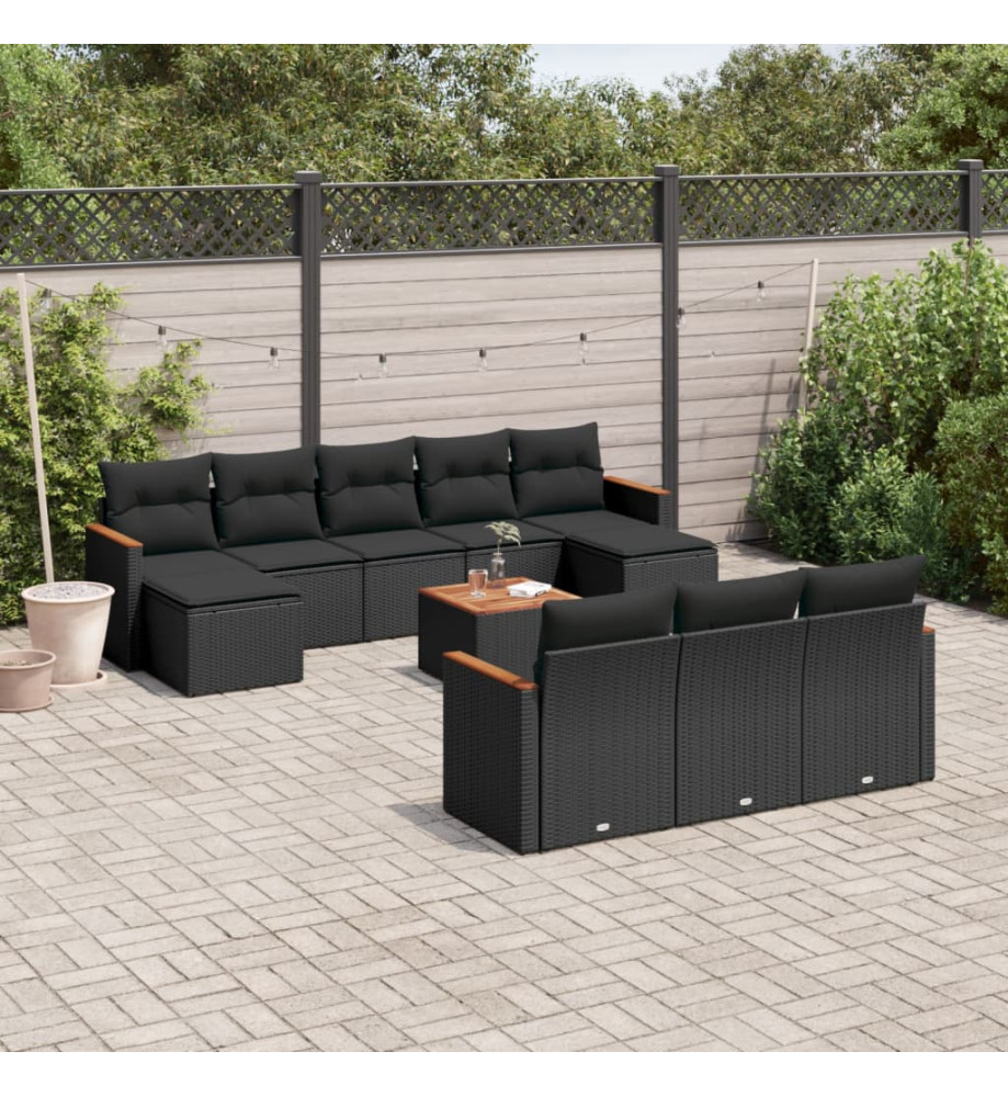 Salon de jardin 11 pcs avec coussins noir résine tressée Salon de jardin 11 pcs avec coussins noir résine tressée