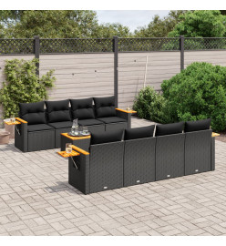 Salon de jardin 9 pcs avec coussins noir résine tressée