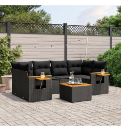 Salon de jardin 7 pcs avec coussins noir résine tressée